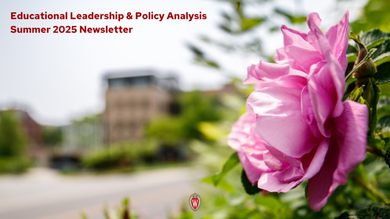 ELPA's Summer 2025 Newsletter cover, which contains an image of pink flowers on Observatory Drive with the School of Education Building blurred in the background. The image has the title, "Educational Leadership & Policy Analysis Summer 2025 Newsletter."