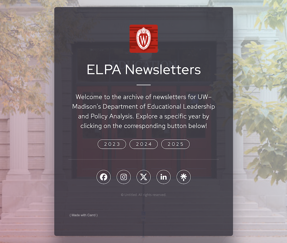A screenshot of the ELPA Newsletter Archive Carrd website.