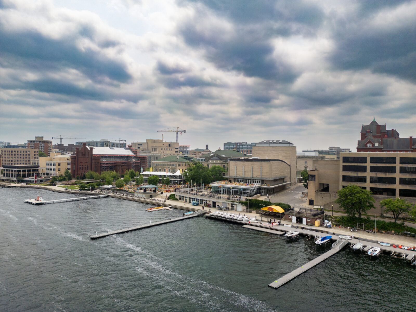 high up view of the lake and the union