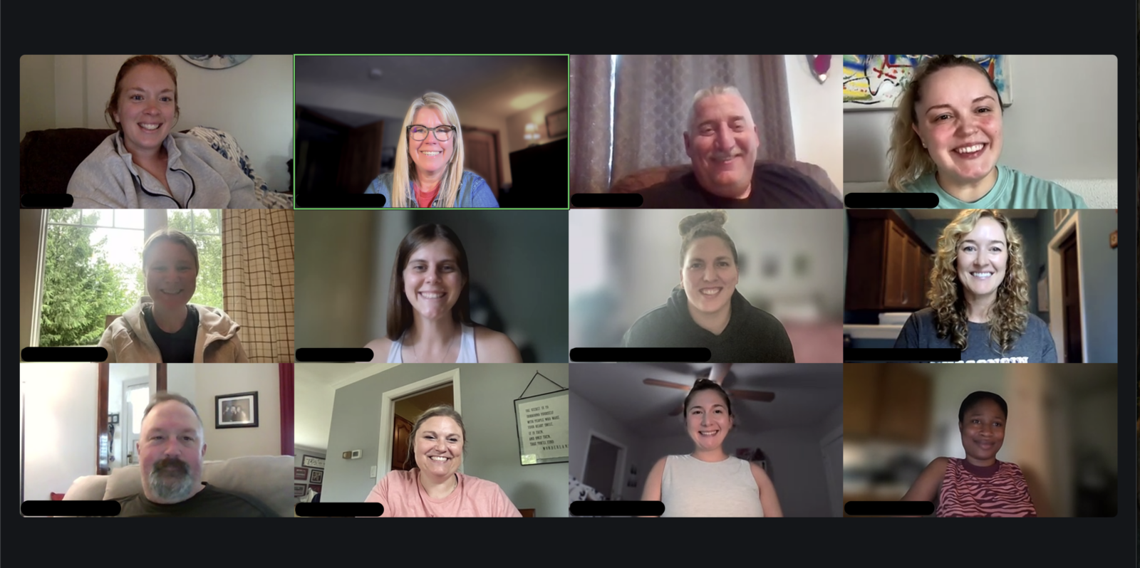 A Zoom screenshot of the 2024-25 WIPP cohort. The screenshot includes a 4x3 Zoom grid of WIPP students and Program Director Dr. Tina Salzman, all smiling for a virtual group photo.